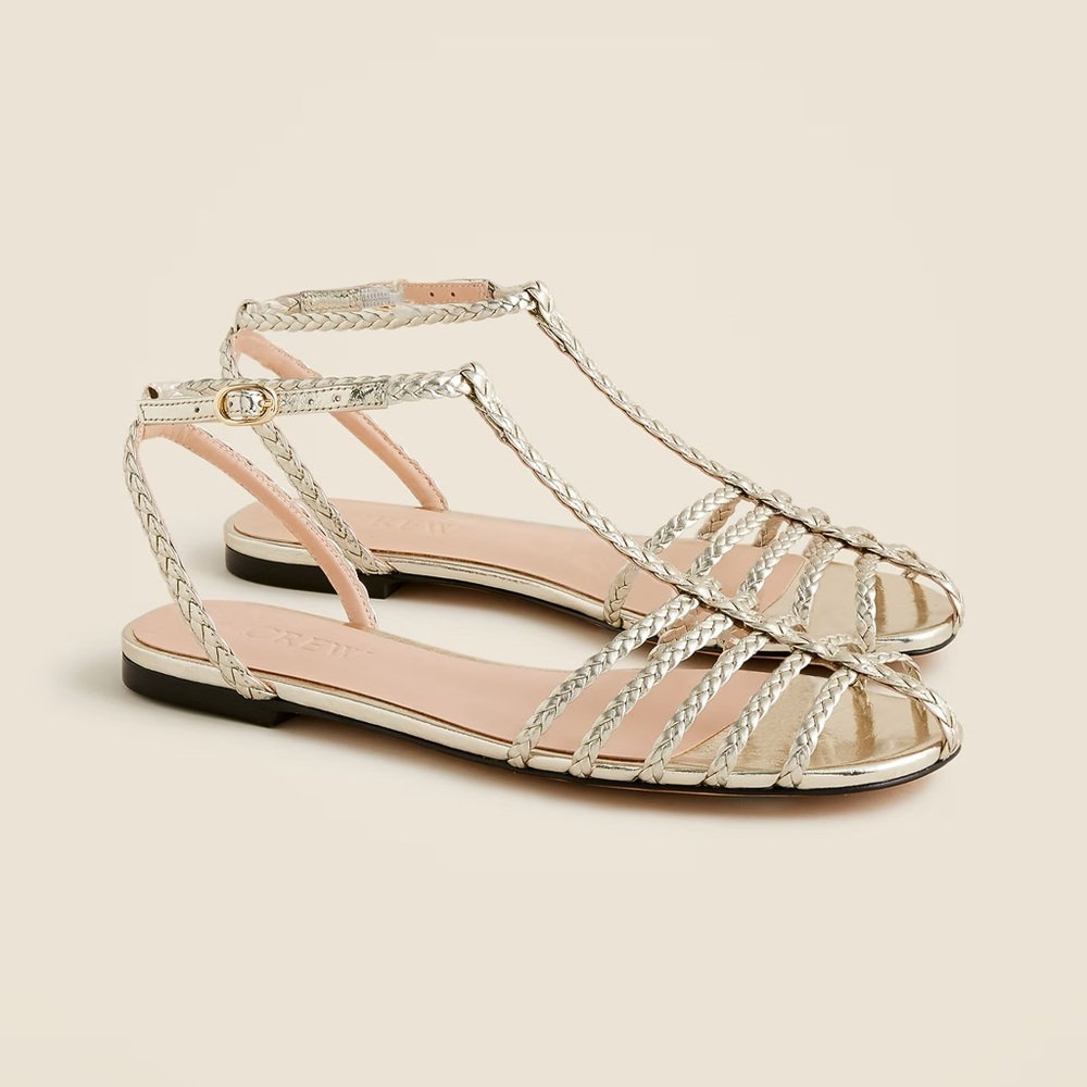 NIB - J.Crew Braided cage-toe sandals in metallic leather
